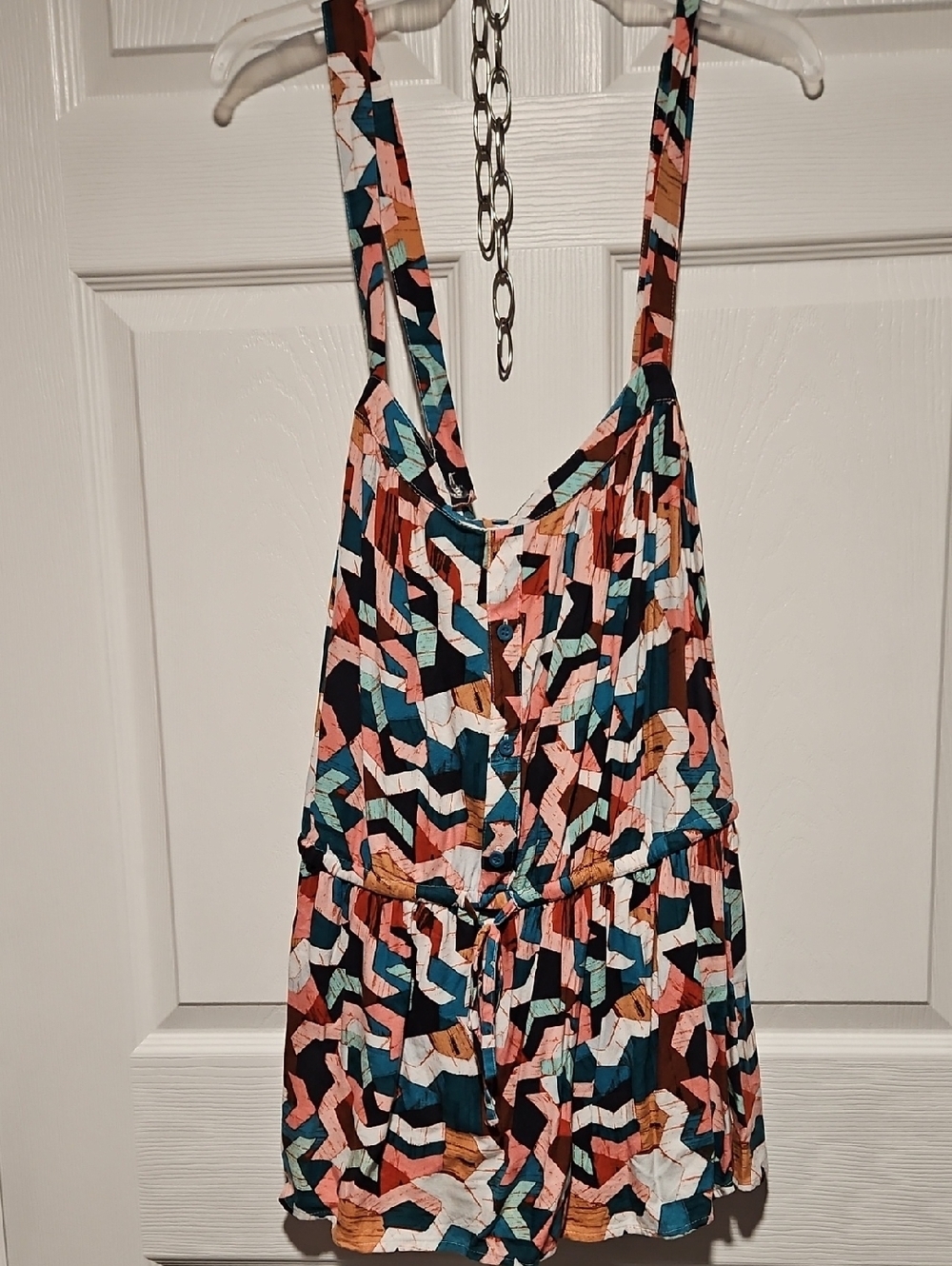 Lane Bryant Coral, Teal & Navy Print Blouse